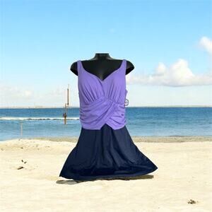 NWT SWIMSUITS FOR ALL PURPLE AND NAVY SWIM DRESS UW CUP SIZE 20